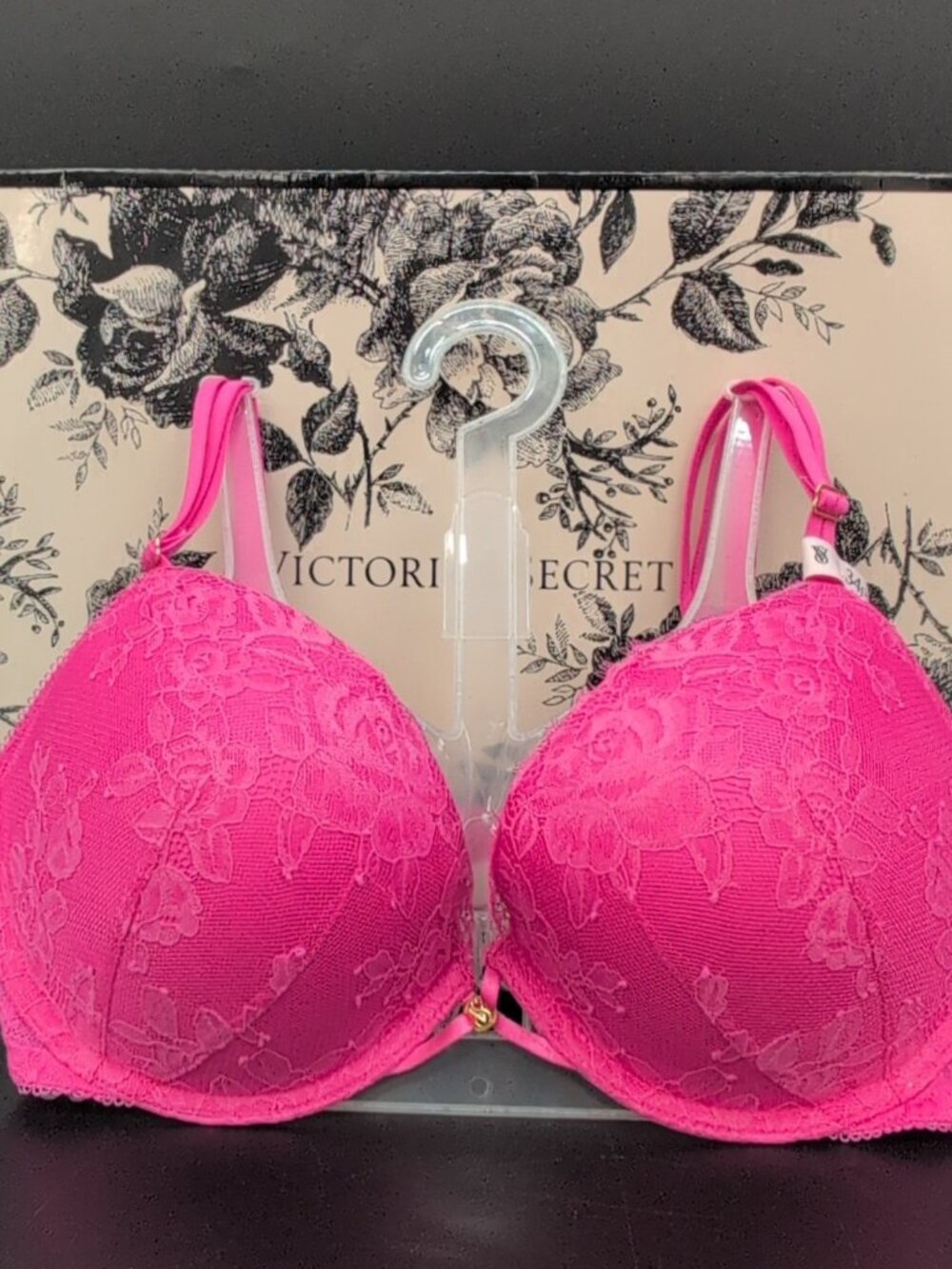 Victoria Secret Very Sexy Rose Lace Underwire Push Up Bra 34DD Hot Pink